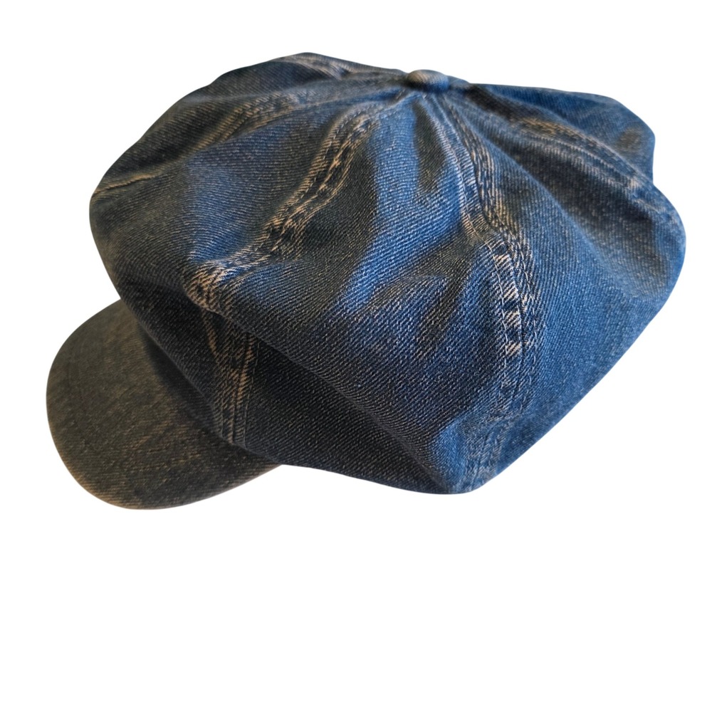 Vintage Y2K Denim Newsboy Cap Cara Park Faded Blue Baker Boy Hat